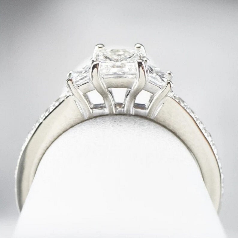 Classic 2.75 TC Princess Cut Three Stone Ring Princess Cut Lab Grown Trilogy Handmade 950 Platinum Jewelry Engagement Ring Anniversary Gift