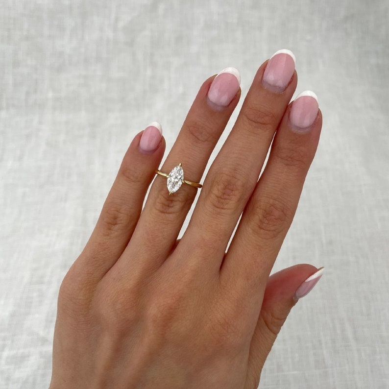 1.5 Ct Marquise Cut Lab Grown Diamond Solitaire Engagement Ring, Marquise Diamond Unique Ring, 14k Yellow Gold Ring