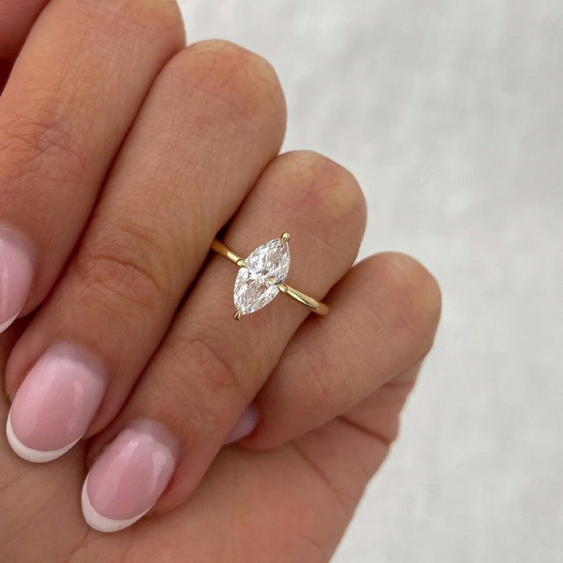 1.5 Ct Marquise Cut Lab Grown Diamond Solitaire Engagement Ring, Marquise Diamond Unique Ring, 14k Yellow Gold Ring