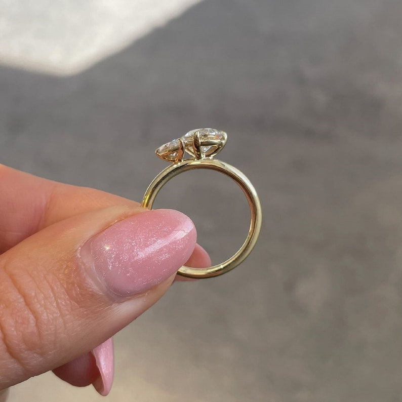 4.50ct Two Stone Pear Shape Lab Grown Solitaire Unique Wedding Ring,3ct Pear & 1.50 Pear, Bridal Ring, 14k Yellow Gold Ring, Anniversary Gifts
