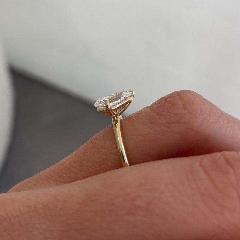 4.50ct Two Stone Pear Shape Lab Grown Solitaire Unique Wedding Ring,3ct Pear & 1.50 Pear, Bridal Ring, 14k Yellow Gold Ring, Anniversary Gifts