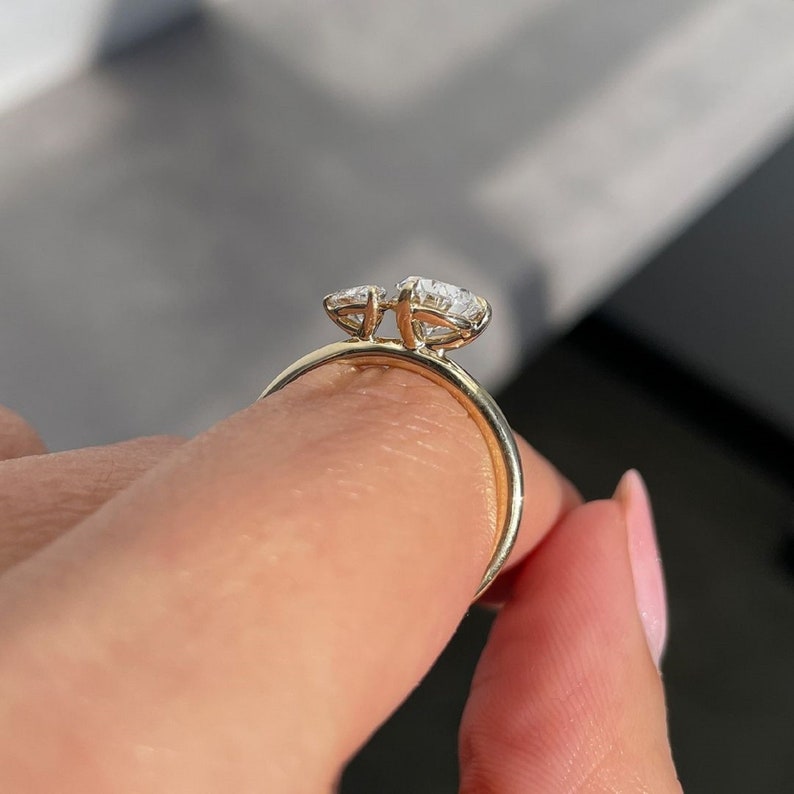 4.50ct Two Stone Pear Shape Lab Grown Solitaire Unique Wedding Ring,3ct Pear & 1.50 Pear, Bridal Ring, 14k Yellow Gold Ring, Anniversary Gifts