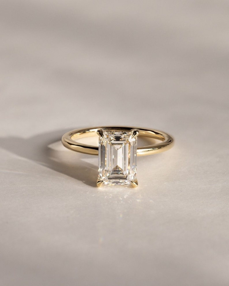 3ct Emerald Cut Lab grown Diamond Solitaire Elongated Engagement Ring Rectangle Diamond Ring Thin Solitaire Ring Fine Jewelry