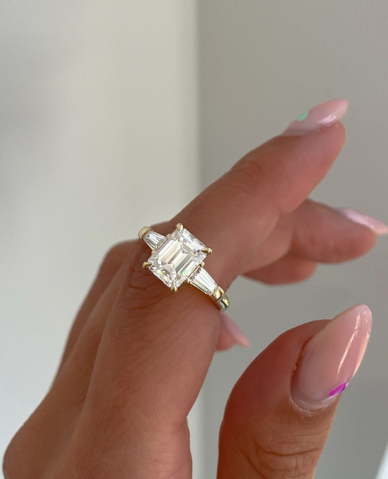 3 Ct Emerald Cut Lab-Grown Diamond Engagement Ring in 14K Gold