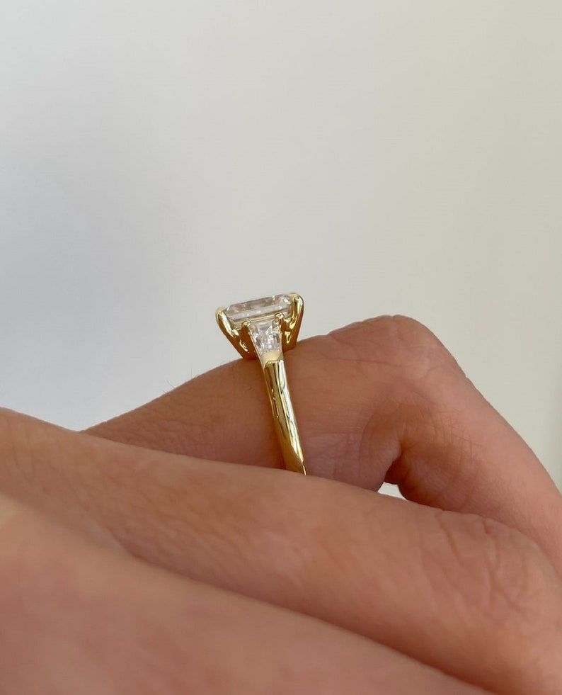 3 Ct Emerald Cut Lab-Grown Diamond Engagement Ring in 14K Gold