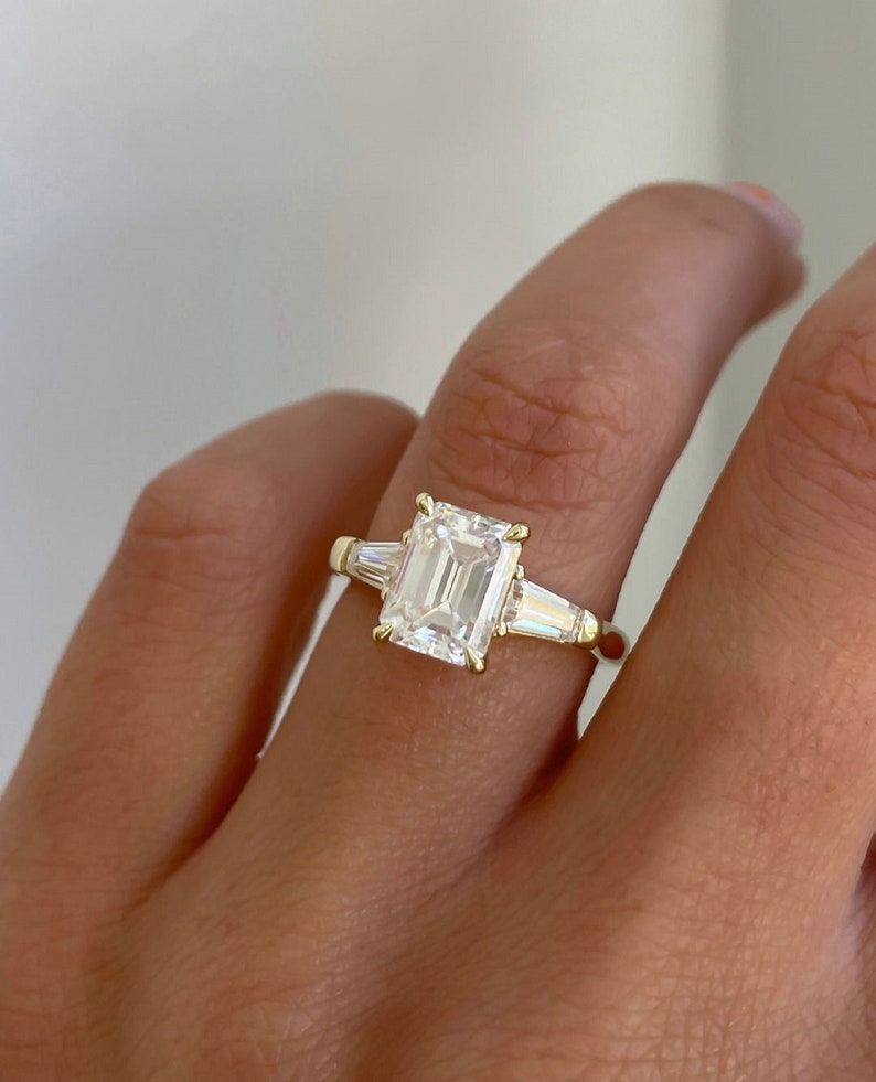 3 Ct Emerald Cut Lab-Grown Diamond Engagement Ring in 14K Gold