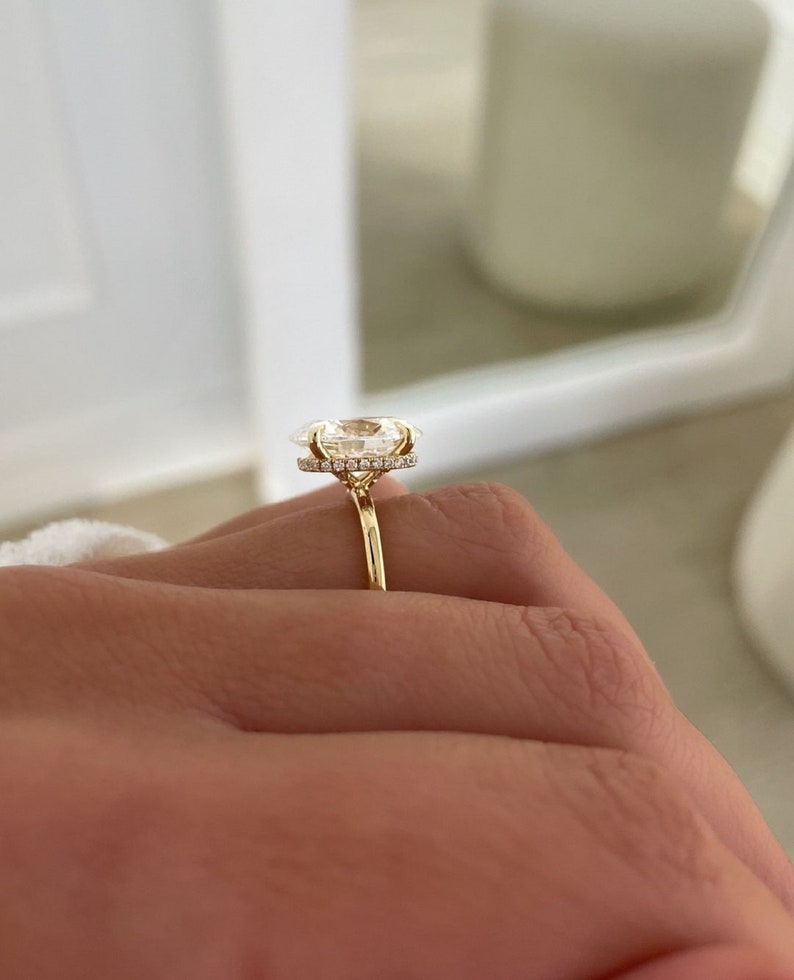 4-Carat Oval Hidden Halo Lab-Grown Diamond Engagement Ring in 14K Gold
