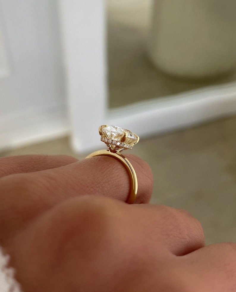 4-Carat Oval Hidden Halo Lab-Grown Diamond Engagement Ring in 14K Gold