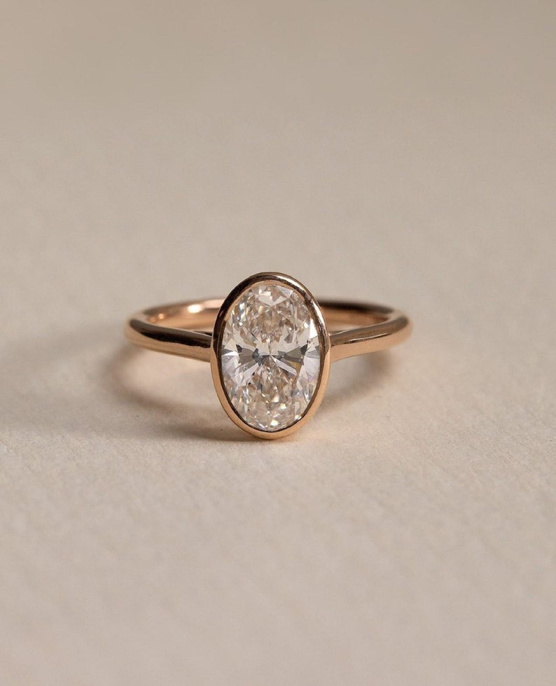 2.50ct Oval Cut Lab-Grown Diamond Bezel Solitaire Ring in 14K Rose Gold