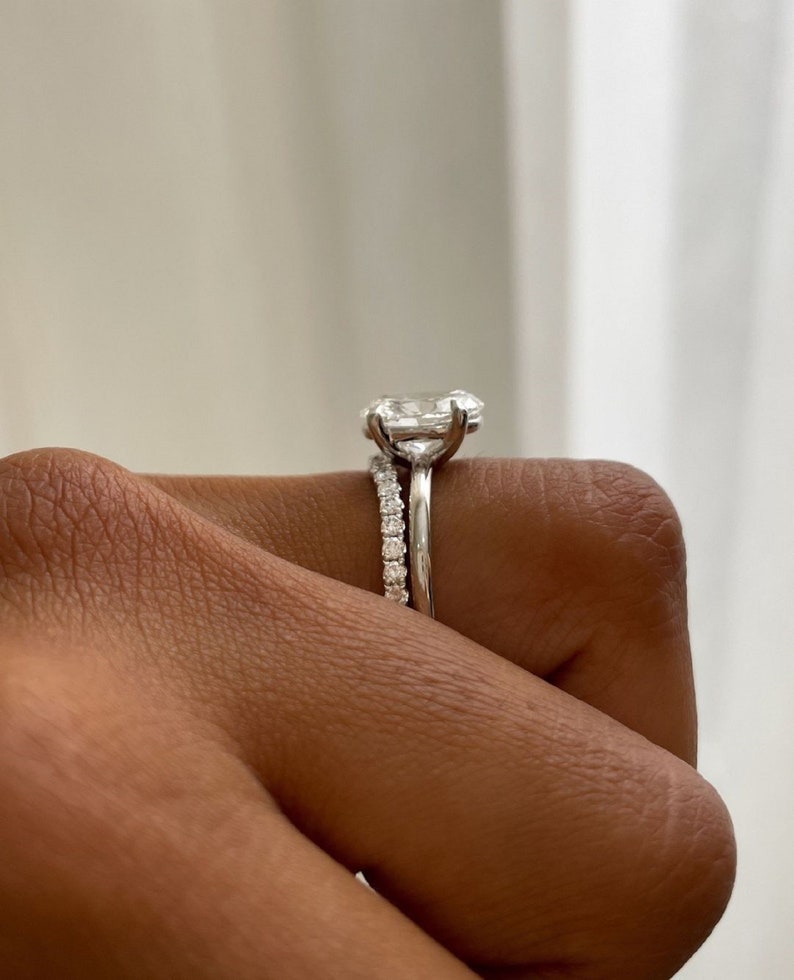 3.50ct Elegant Oval Cut Lab-Grown Diamond Engagement Ring – Pavé Band, White Gold Finish