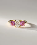 2ct oval Lab-Grow Diamond & Pink Each 0.75ct lab Grow Three-Stone Ring in 14K Yellow Gold