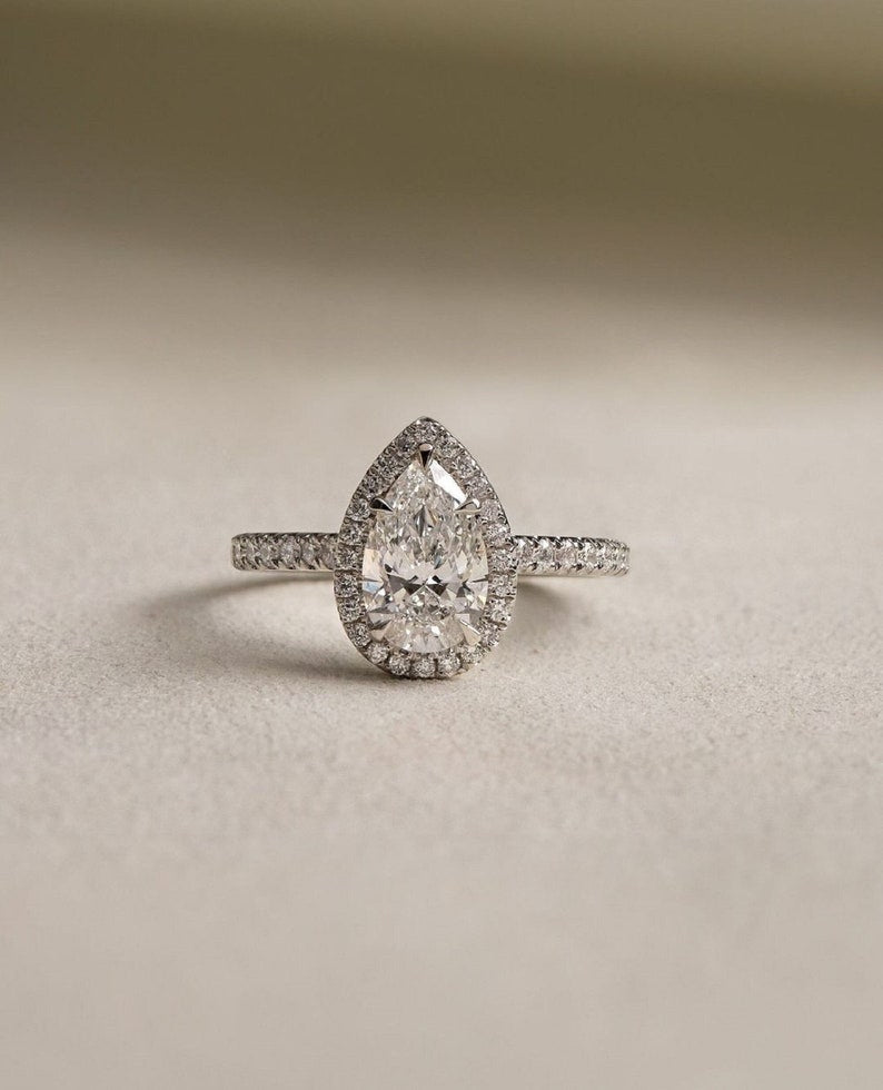 2ct Pear-Cut Lab-Grown Diamond Halo Engagement Ring in 14K White Gold