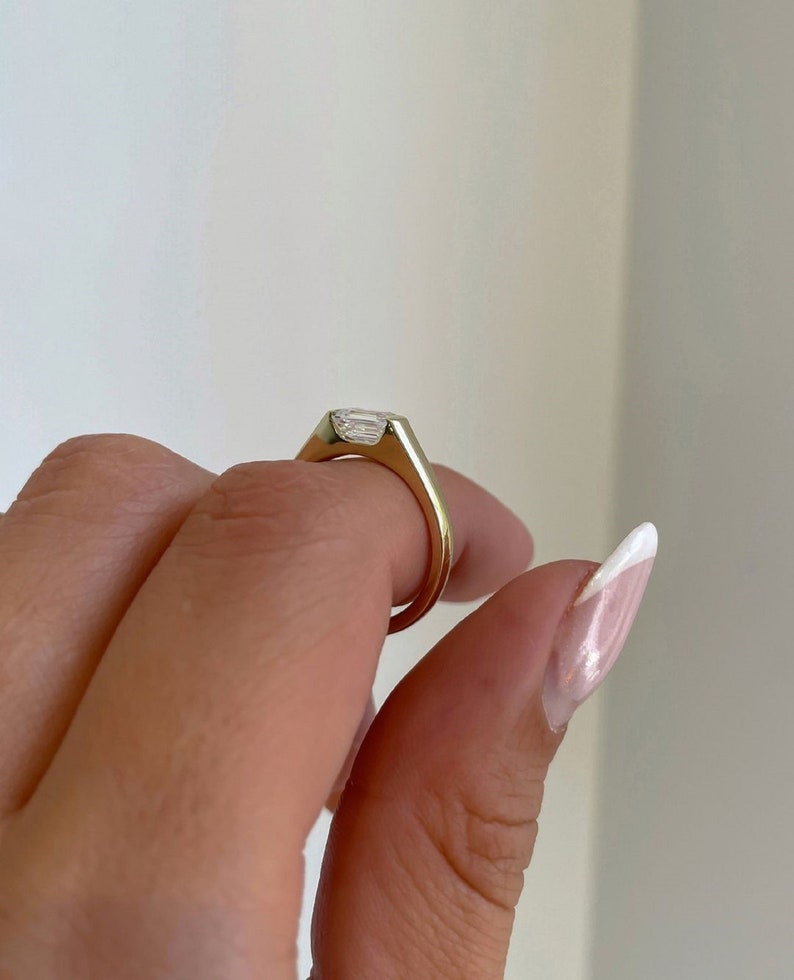 1ct Emerald Cut Lab-Grown Diamond East-West Half-Bezel Band