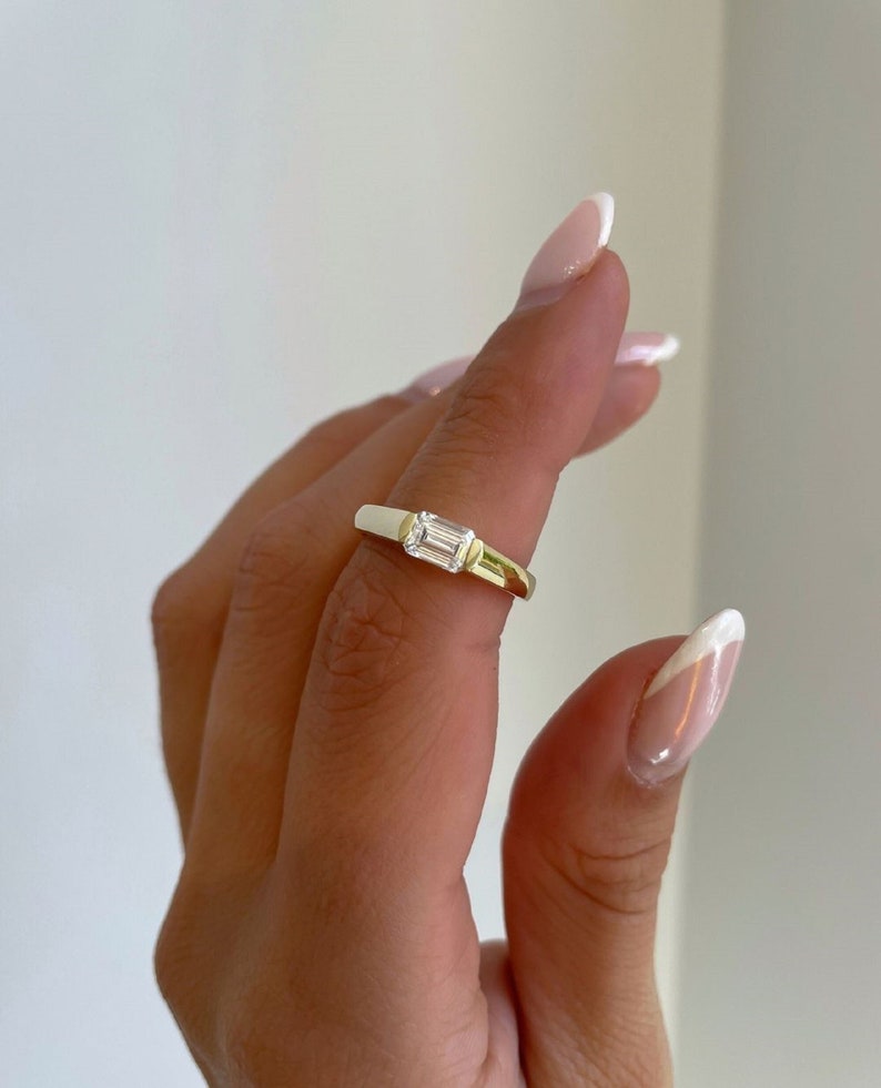 1ct Emerald Cut Lab-Grown Diamond East-West Half-Bezel Band