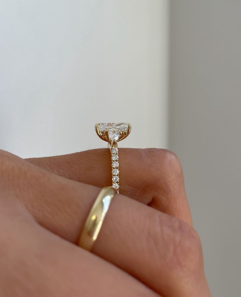 3.50ct Radiant Cut Lab-Grown Diamond Three-Stone Engagement Ring  Side Each 1ct 14K Gold
