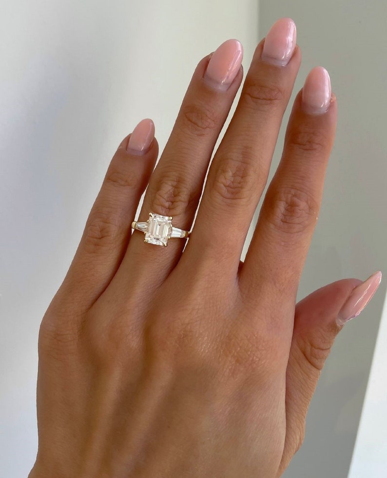 3 Ct Emerald Cut Lab-Grown Diamond Engagement Ring in 14K Gold