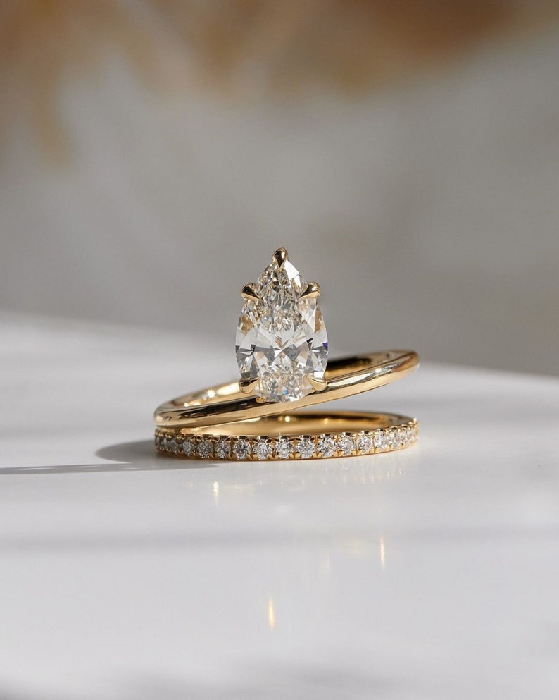2.50ct Luna Pear Cut Lab-Grown Diamond Ring Set in 14K yellow gold with join band