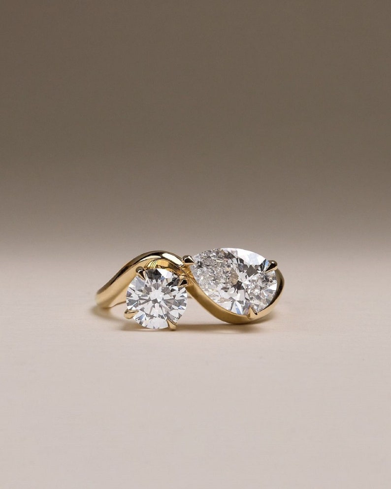 5ctw Eternal Bond Lab-Grown Diamonds Ring, 3ct Pear shape & 2ct Round.