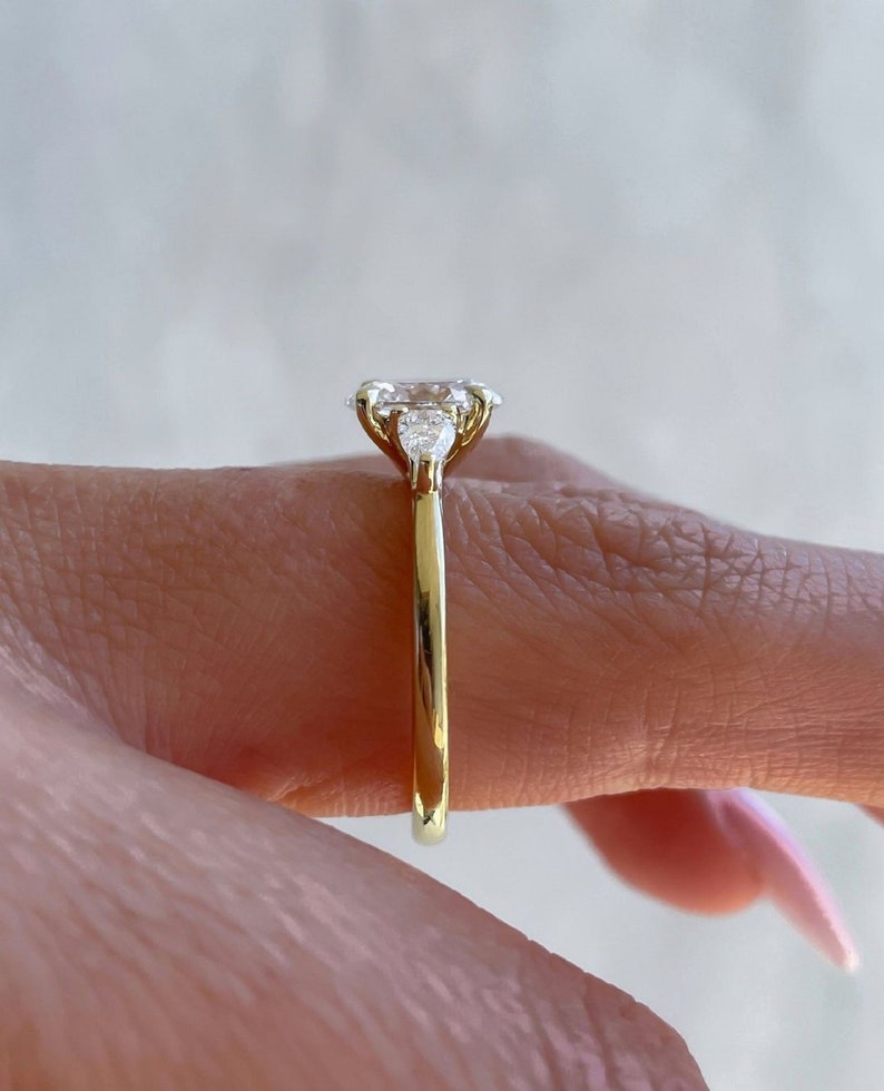 2.50ct Oval 3 Stone Ring, 14K Yellow Gold Trilogy Engagement Ring Side Each 0.25ct