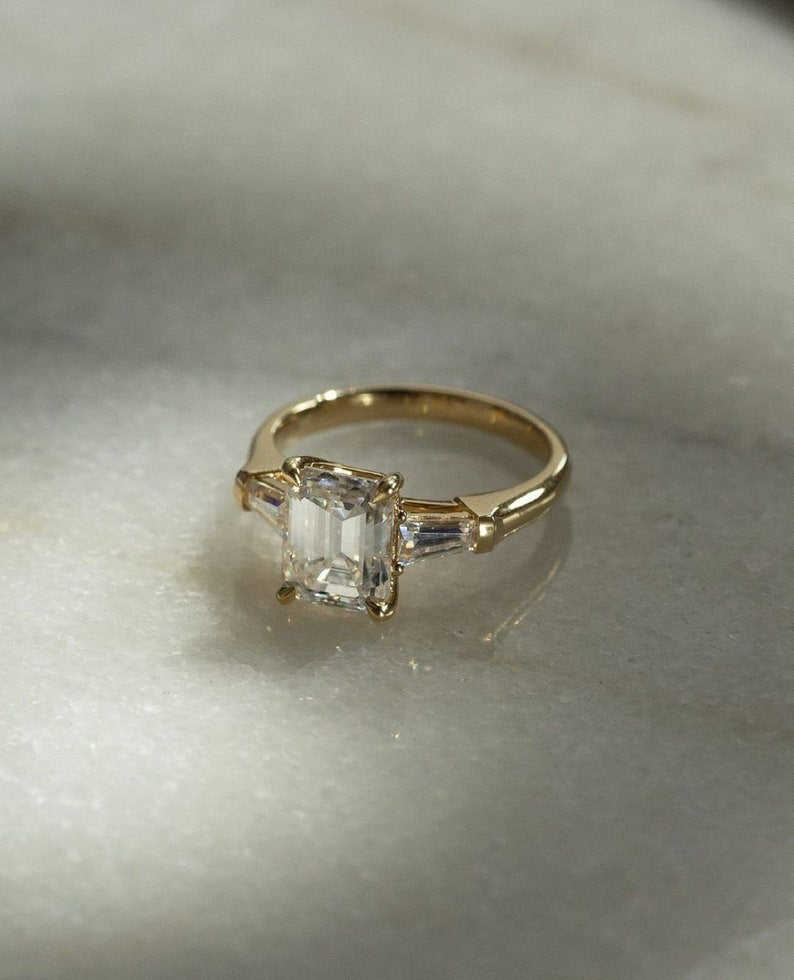 3 Ct Emerald Cut Lab-Grown Diamond Engagement Ring in 14K Gold