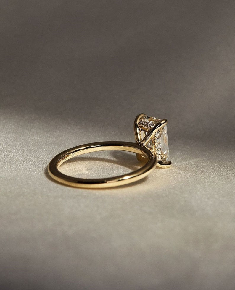 3ct Radiant Cut Solitaire Engagement Ring with Hidden Halo in 14K Yellow Gold
