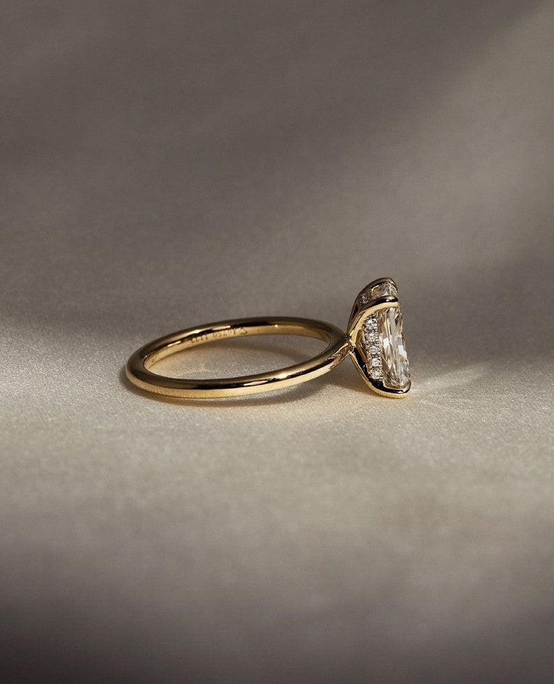 3ct Radiant Cut Solitaire Engagement Ring with Hidden Halo in 14K Yellow Gold