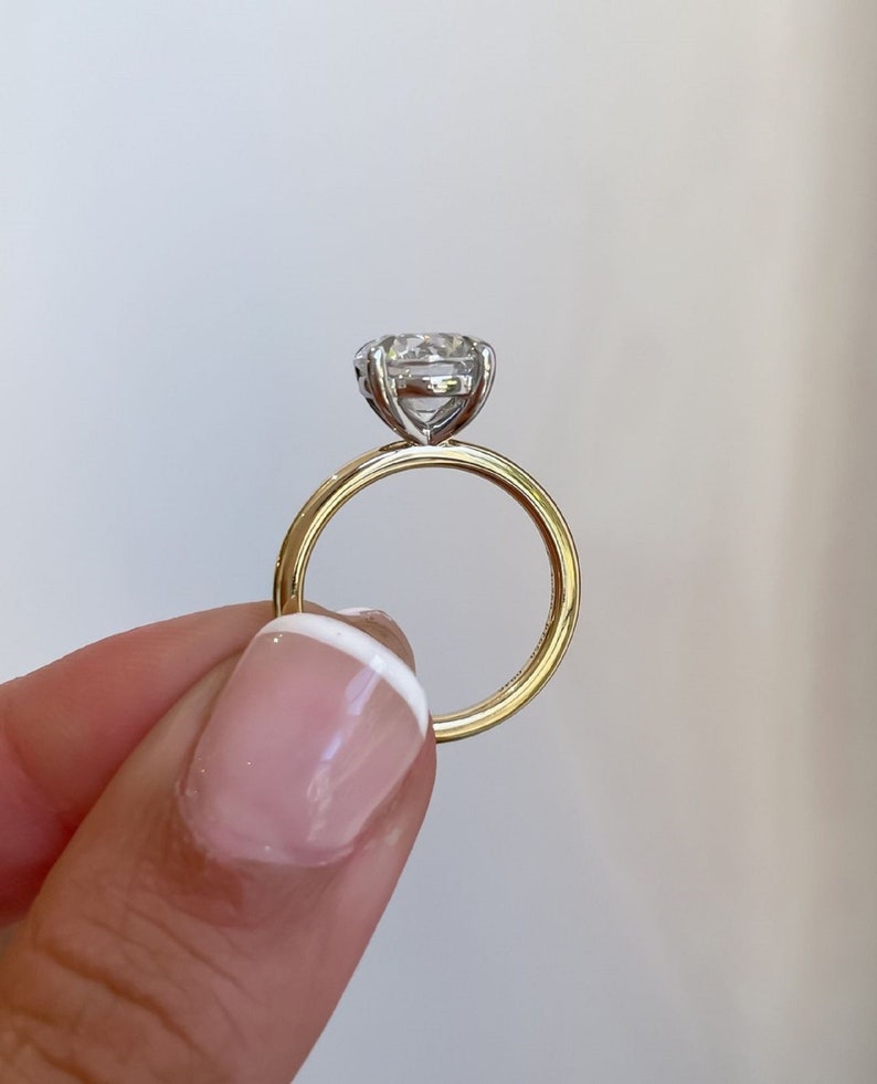4 Carat Round Brilliant D VVS2 Lab Grown Diamond Solitaire Ring / Two Tone White Prongs Engagement Ring / Cathedral Diamond Ring / 4CT Round
