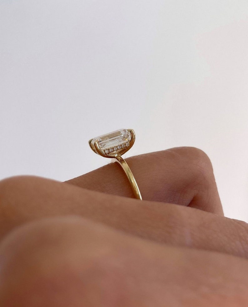 3ct Emerald-Cut Lab Grown Solitaire Diamond Ring in 14k Yellow Gold IGI Certified.