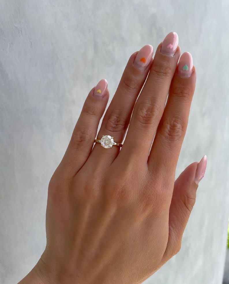 2.50ct Round Lab Grown Solitaire Ring, 14K Yellow Gold, Flush Set Diamonds Engagement Ring