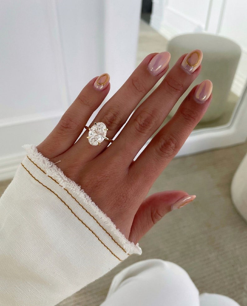 4-Carat Oval Hidden Halo Lab-Grown Diamond Engagement Ring in 14K Gold
