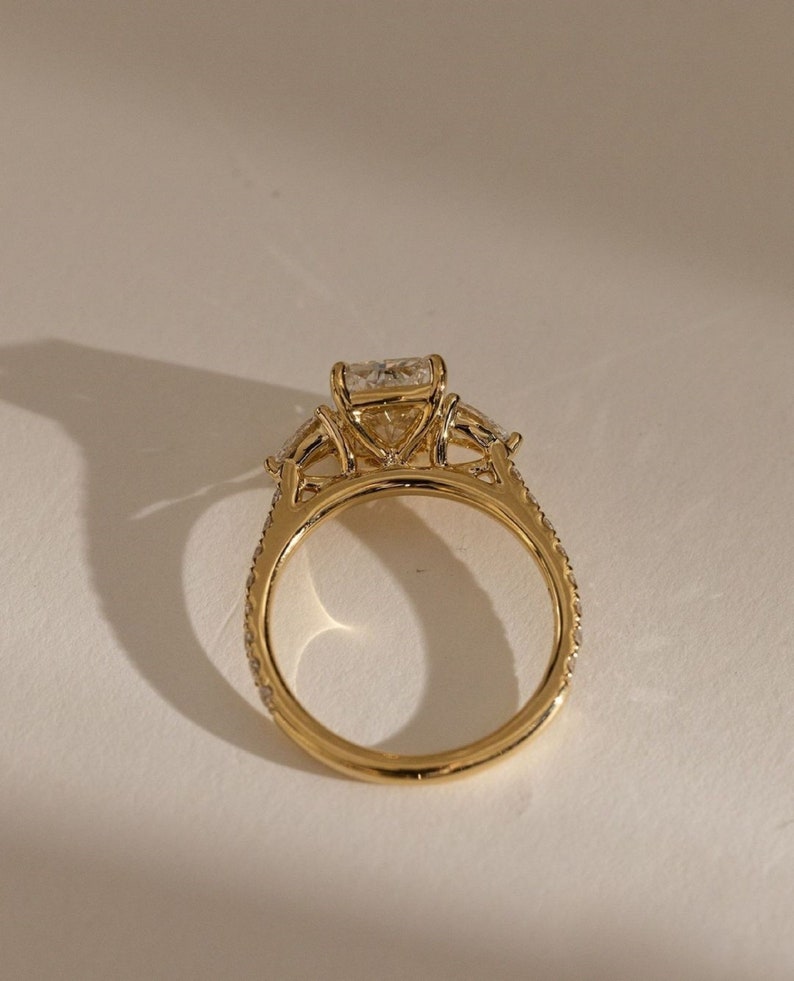 3.50ct Radiant Cut Lab-Grown Diamond Three-Stone Engagement Ring  Side Each 1ct 14K Gold