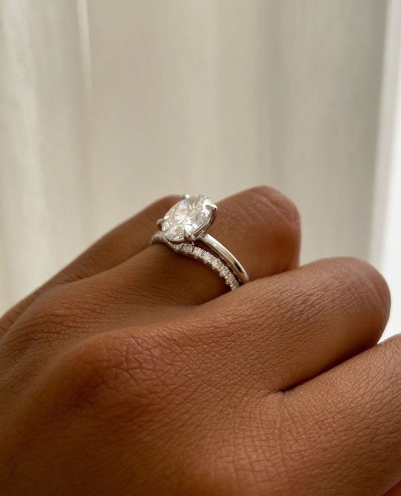 3.50ct Elegant Oval Cut Lab-Grown Diamond Engagement Ring – Pavé Band, White Gold Finish