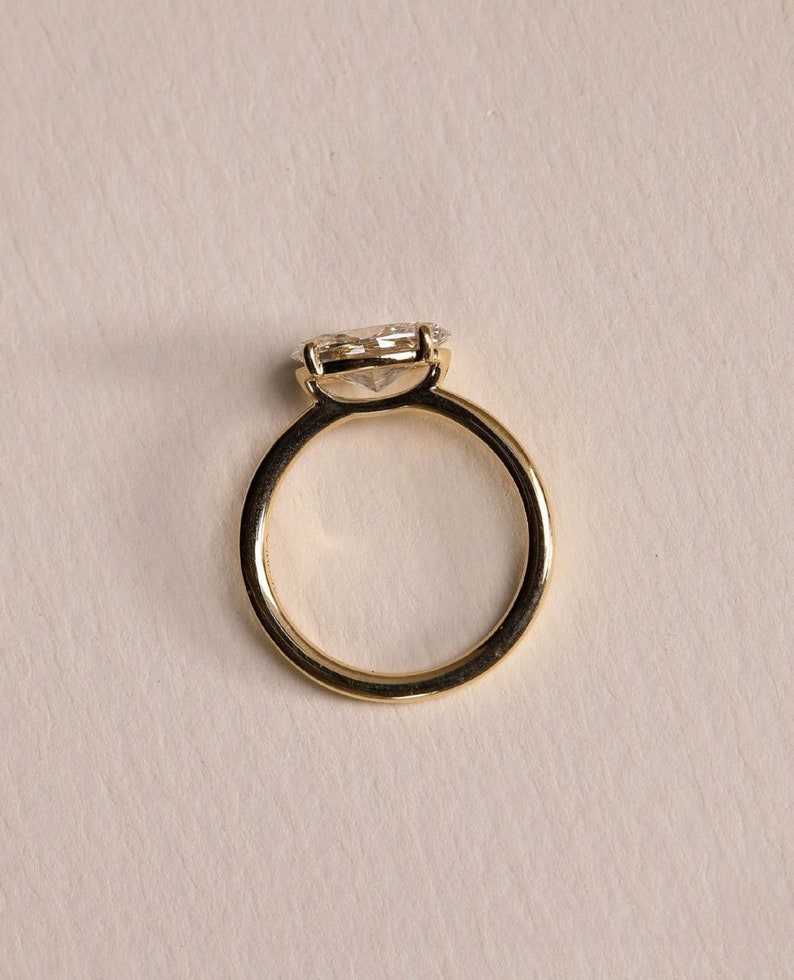 2 Carat Solitaire Oval East West Lab grown Diamond Engagement Ring in 14k Gold