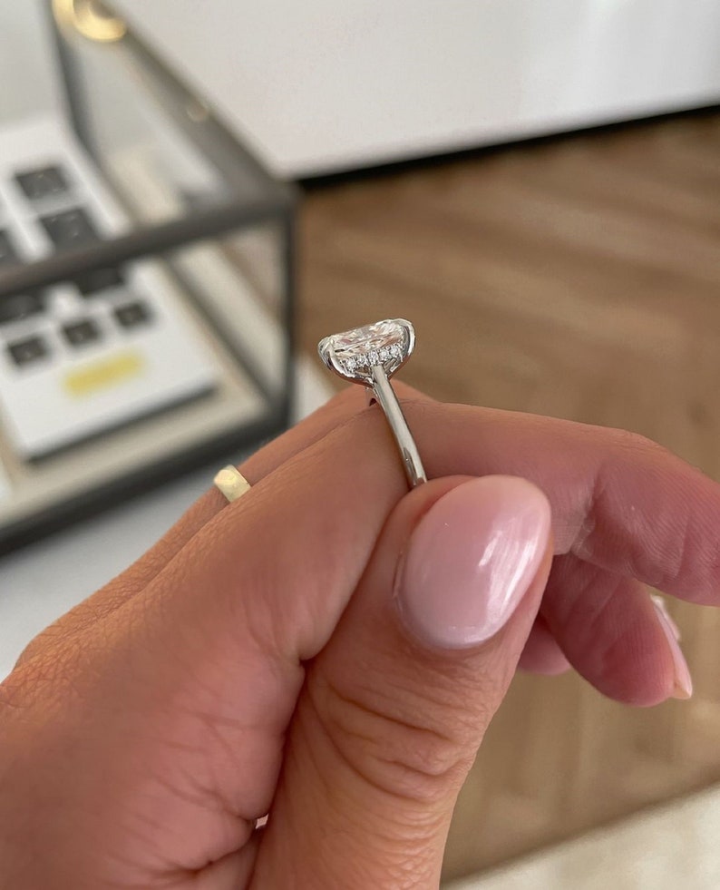 3ct Cushion Lab Grown Diamond Engagement Ring in 14K White Gold Solitaire 4-Prong Setting