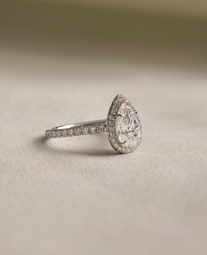2ct Pear-Cut Lab-Grown Diamond Halo Engagement Ring in 14K White Gold