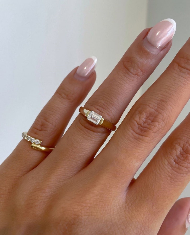 1ct Emerald Cut Lab-Grown Diamond East-West Half-Bezel Band