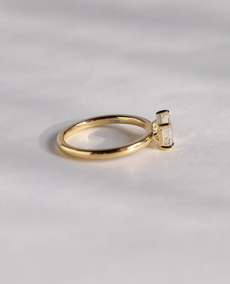 2ct East-West Emerald Cut Lab-Grown Diamond Solitaire Ring in 14K Gold