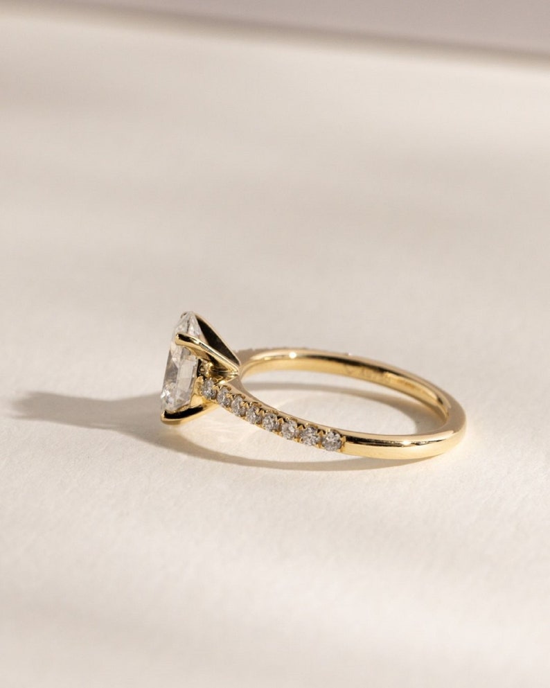 3ct Oval Hidden Halo Engagement Ring 14k Yellow Gold with Pave Band