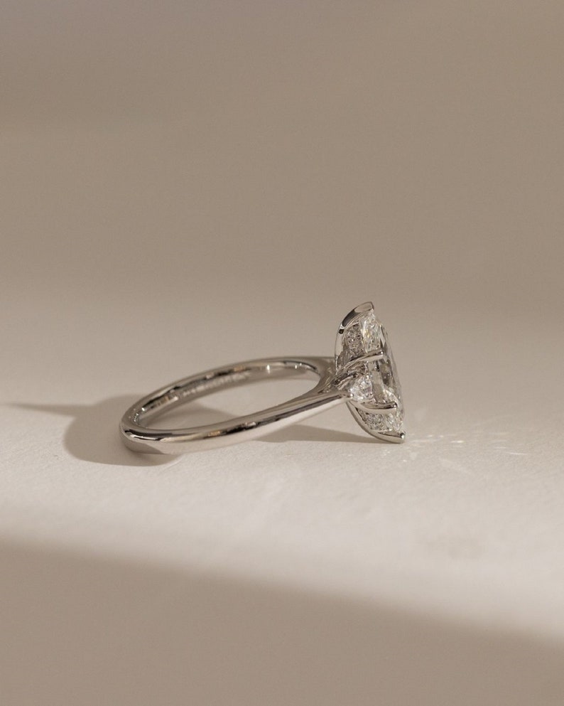 2ct Marquise-Cut Lab-Grown Diamond Solitaire Side 0.25ct Each MQ Ring in White Gold