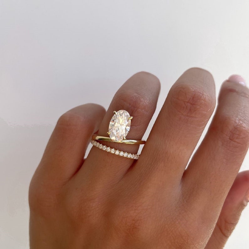 2.50ct Oval Cut Lab Grown Bridal Set – 14K Gold Solitaire & Eternity Band