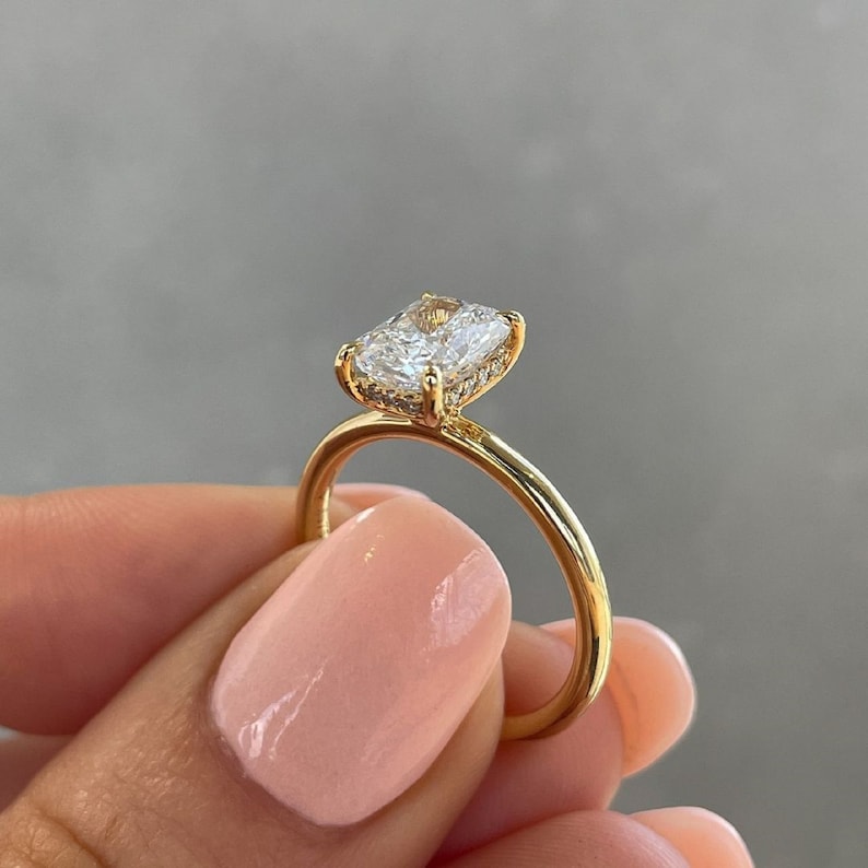 2ct Elongated Cushion Lab Diamond Solitaire Ring | IGI Certified | Yellow Gold