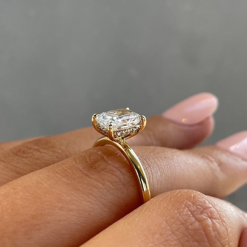 2ct Elongated Cushion Lab Diamond Solitaire Ring | IGI Certified | Yellow Gold
