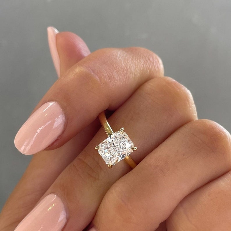 2ct Elongated Cushion Lab Diamond Solitaire Ring | IGI Certified | Yellow Gold