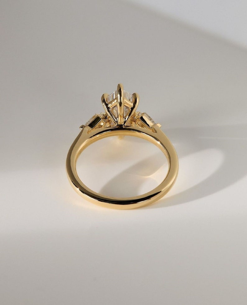 2.50ct Unique Hexagon Lab Grown Engagement Ring - Kite Side Stones Each 0.25ct - Minimalist Gold Band