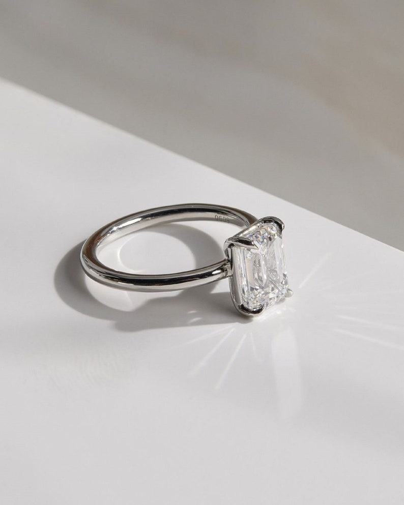 2ct Emerald Cut Lab Grown Diamond Engagement Ring, 14k White Gold Wedding Ring