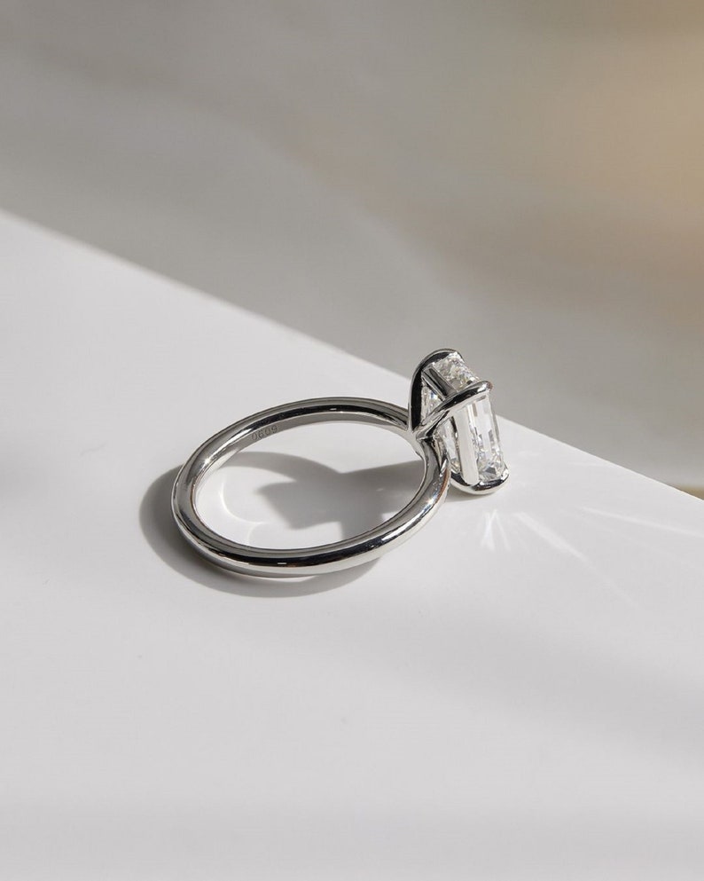 2ct Emerald Cut Lab Grown Diamond Engagement Ring, 14k White Gold Wedding Ring