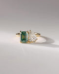 3ctw Emerald-Cut Green Lab-Grown Diamond & 2CT Pear-Cut Total 5ctw White Diamond Duo Ring in 14K Gold