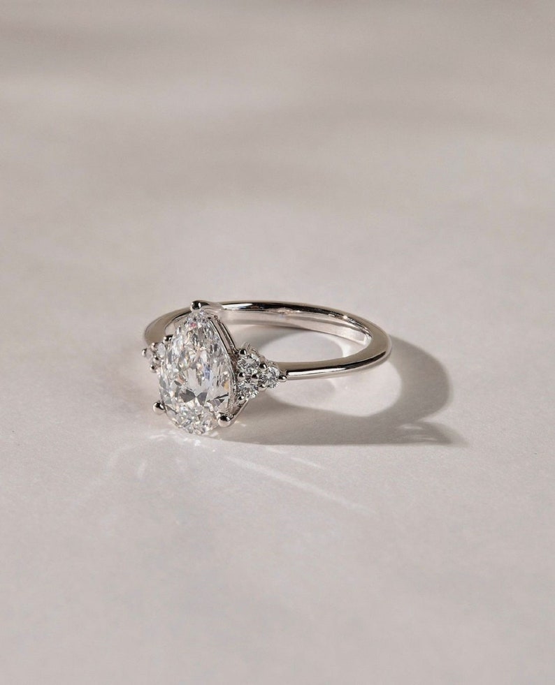 3ct Pear-Cut Lab Grown Diamond Cluster Engagement Ring in 14K White Gold