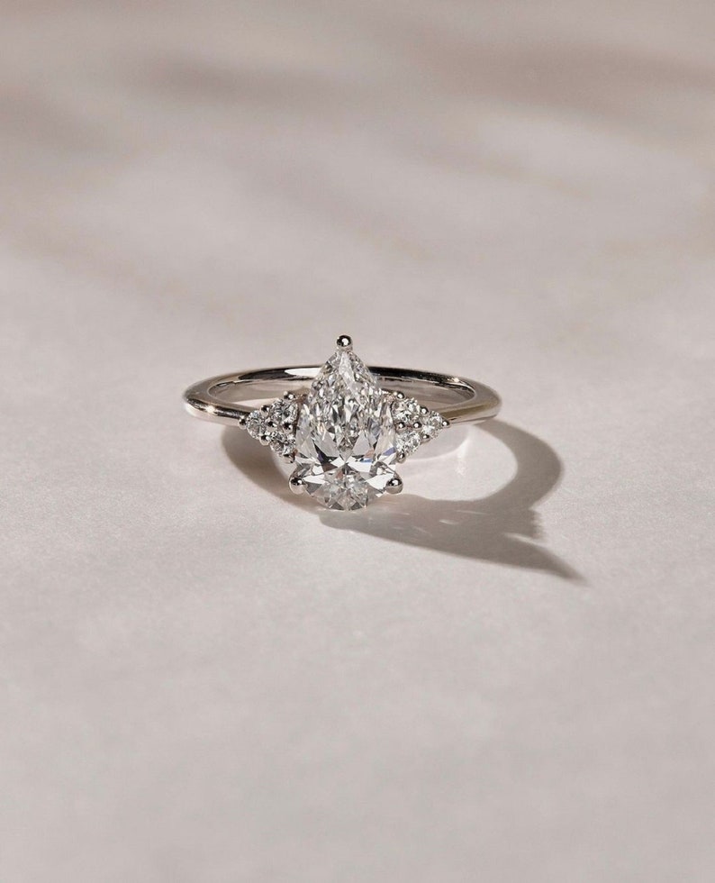 3ct Pear-Cut Lab Grown Diamond Cluster Engagement Ring in 14K White Gold