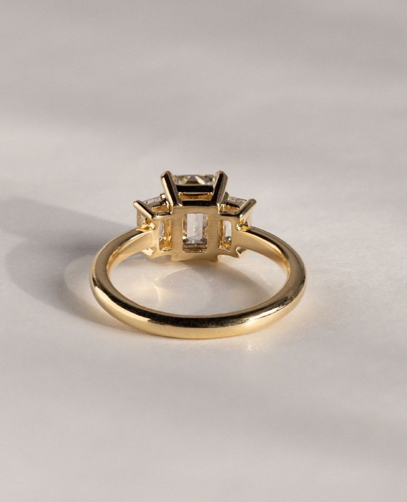 3ct Emerald Cut Lab Grown Engagement Ring | Three Stone Anniversary & Bridal Ring Side Diamonds Emerald Each 0.50ct